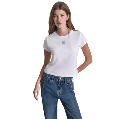 бебешки,дънки,дамски,топове,dkny,jeans,rhinestone,logo,baby,tee,white,silver