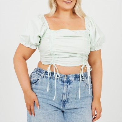 дамски,топове,дамски,облекла,размер,brave,soul,plus,size,womens,puff,sleeve,top,with,ruched,and,tie,details.,mint