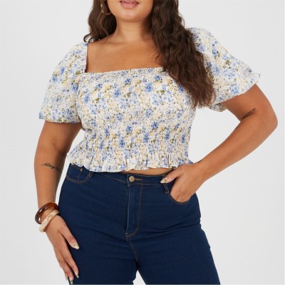 дамски,топове,дамски,облекла,размер,brave,soul,plus,size,womens,puff,sleeve,top,with,ruched,and,tie,details.,blue,floral