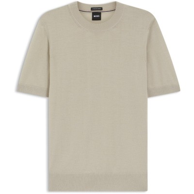 фланелка,с,къс,ръкав,мъжки,пуловери,мъжки,тениски,boss,mens,boss,black,knitted,short,sleeve,top,umauro,beige,286