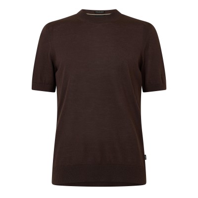 фланелка,с,къс,ръкав,мъжки,пуловери,мъжки,тениски,boss,mens,boss,black,knitted,short,sleeve,top,umauro,dark,brown,207