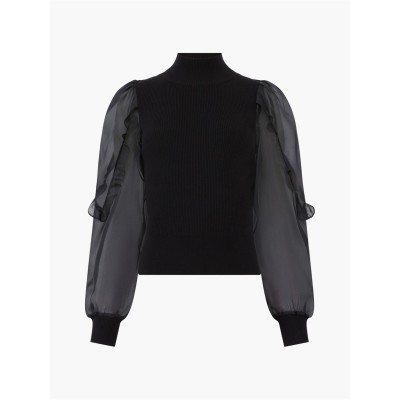 пуловер,дамски,плетени,дрехи,french,connection,women's,krista,organza,puff,sleeve,crew,neck,jumper,blackout