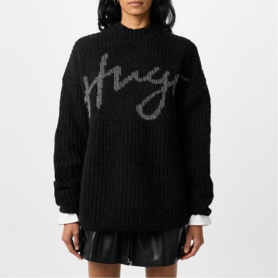 блуза,дамски,плетени,дрехи,hugo,oversized,logo,sweater,black
