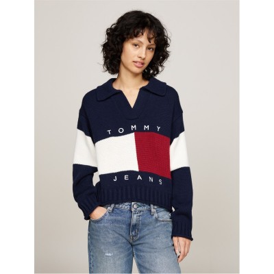 пуловер,дамски,горнища,с,качулка,дамски,ежедневни,облекла,tommy,jeans,rugby,style,v,neck,cropped,jumper,dark,navy