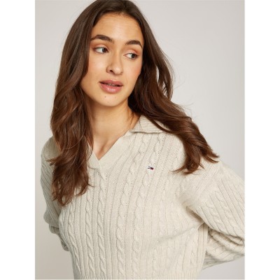 блуза,дамски,плетени,дрехи,tommy,jeans,tjw,cable,rugby,sweater,ancient,white,m