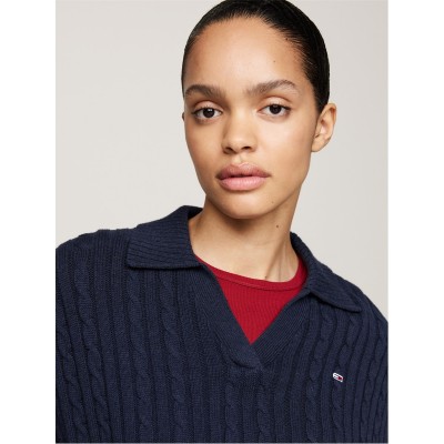 блуза,дамски,плетени,дрехи,tommy,jeans,tjw,cable,rugby,sweater,dark,navy,m