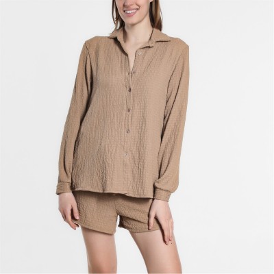 дамски,къси,панталони,be,you,textured,shirt,and,short,set,brown