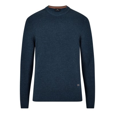 пуловер,мъжки,пуловери,ps,paul,smith,men's,waffle,knitted,crew,neck,jumper,blue,76