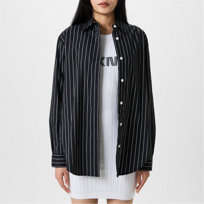 риза,дамски,ризи,dkny,women's,long,sleeve,plain,shirt,bk,gry,stripes