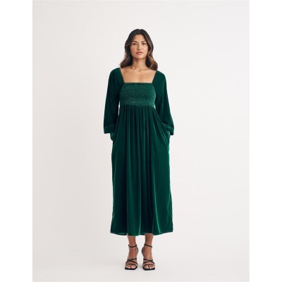 рокля,дамски,поли,и,рокли,nobodys,child,velvet,shirred,kylie,midi,dress,green