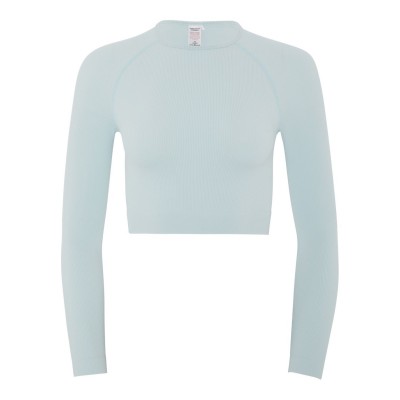 къса,блуза,дамски,топове,hiit,seamless,ribbed,long,sleeve,cropped,top,light,blue