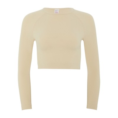 къса,блуза,дамски,топове,hiit,seamless,ribbed,long,sleeve,cropped,top,neutral