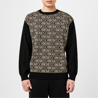 пуловер,мъжки,пуловери,moschino,men's,print,crew,neck,jumper,fantasy,gold
