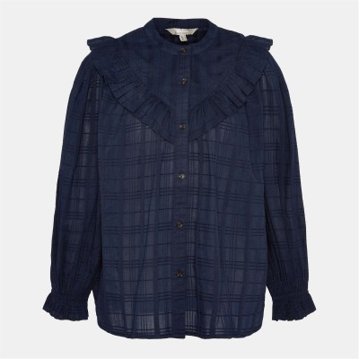 дамски,ризи,barbour,fearne,frilled,shirt,navy