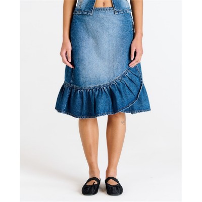 пола,поли,и,къси,панталони,the,ragged,priest,women's,gail,buckle,denim,skirt,dirty,wash