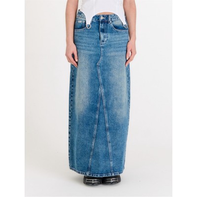 пола,поли,и,къси,панталони,the,ragged,priest,women's,maxi,bleach,blue,wash,denim,skirt,blue