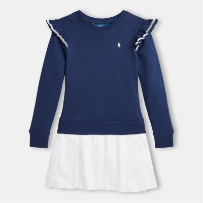 юношеска,рокля,детски,3/4,панталони,polo,ralph,lauren,woven,skirt,terry,dress,juniors,navy,white