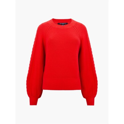 пуловер,дамски,плетени,дрехи,french,connection,women's,lily,cable,sleeve,crew,neck,jumper,scarlet,red
