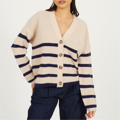 жилетка,дамски,плетени,дрехи,дамски,облекла,размер,brave,soul,v,neck,fisherman,knit,striped,cardigan,oatmeal,navy