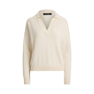 дамска,блуза,с,яка,дамски,топове,lauren,by,ralph,lauren,women,s,knitted,long,sleeve,polo,shirt,masc,cream