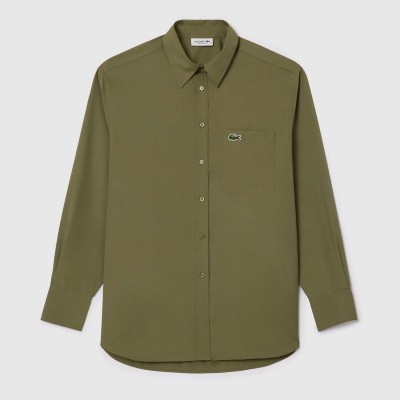 lacoste,oversized,poplin,shirt,khaki