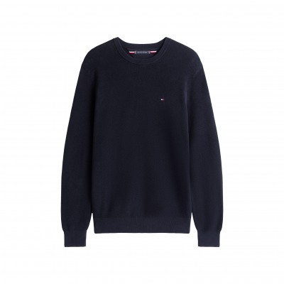 tommy,hilfiger,men,s,structure,crew,neck,cotton,jumper,navy