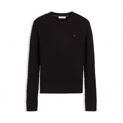 дамски,пуловер,tommy,hilfiger,women,s,cable,fine,knit,cotton,long,sleeve,jumper,black