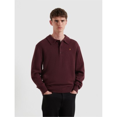 горнище,с,цип,мъжки,пуловери,farah,men's,matson,lambswool,knit,quarter,zip,top,bordeaux,507