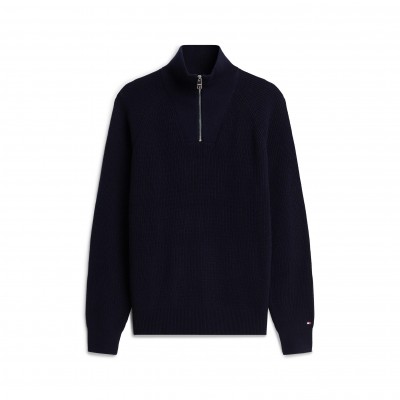 tommy,hilfiger,men,s,wool,fisherman,rib,1,4,zip,knitted,top,navy,blue