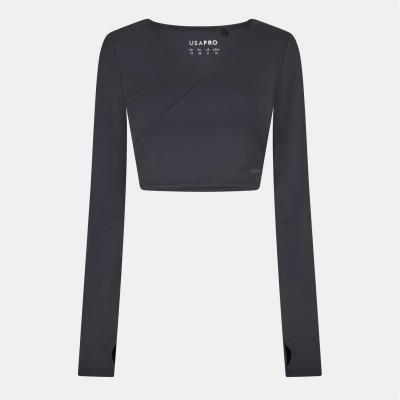 горнища,за,физическо,дамски,топове,дамски,горнища,за,тренировка,дамско,фитнес,облекло,дамски,облекла,за,бягане,usa,pro,pro,wrap,front,top,womens,black