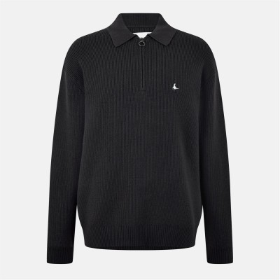 плетена,блуза,мъжки,пуловери,jack,wills,men's,quarter,zip,rib,knitted,top,washed,black