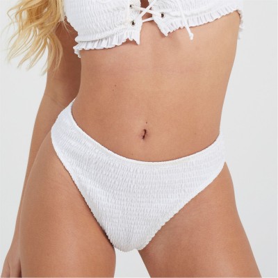brave,soul,womens,high,waisted,smocked,bikini,bottoms,white
