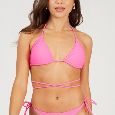 brave,soul,neck,tie,bikini,top,neon,pink