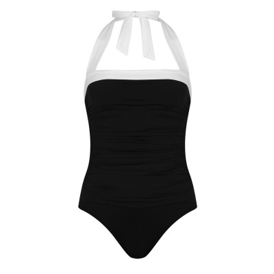 бански,костюм,дамски,бански,костюми,lauren,by,ralph,lauren,shirred,contrast,trim,swimsuit,black,white