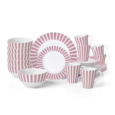waterside,24pc,pink,split,stripe,dinner,set,pink