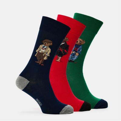 чорапи,polo,ralph,lauren,men's,bear,crew,socks,green,nvy,red