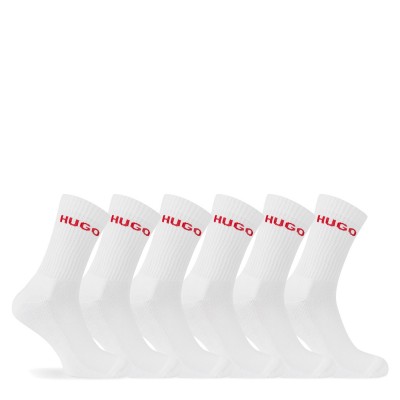 чорапи,мъжки,чорапи,hugo,6,pack,ribbed,logo,crew,socks,white,100