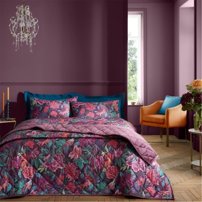 спално,бельо,и,комплекти,catherine,lansfield,bridgerton,by,cl,kate,floral,soft,velvet,bedspread,plum