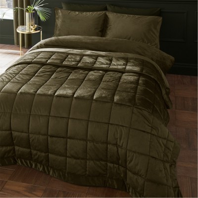 спално,бельо,и,комплекти,аксесоари,на,разпродажба,catherine,lansfield,matt,velvet,quilted,bedspread,olive