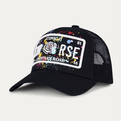 шапка,аксесоари,на,разпродажба,мъжки,шапки,и,ръкавици,christian,rose,iconic,ii,plate,trucker,cap,black,white,splat