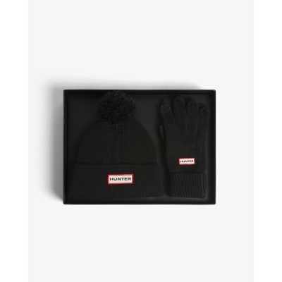 hunter,women,s,pom,pom,hat,and,glove,set,black