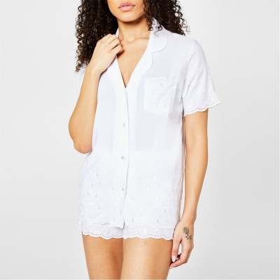 пижама,дамски,пижами,cyberjammies,rose,embroidered,pyjama,set,white