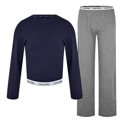 юношеска,риза,с,дълъг,ръкав,детски,облекла,calvin,klein,long,sleeved,shirt,and,pyjama,trouser,set,junior,blu,gry,0sm