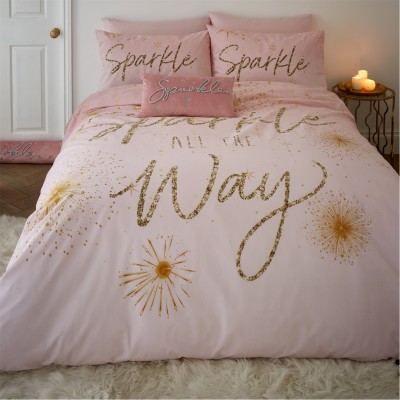 спално,бельо,и,комплекти,catherine,lansfield,christmas,sparkle,reversible,duvet,cover,set,pink