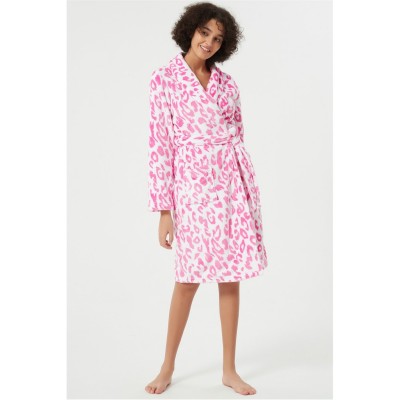 рокля,дамски,пижами,дамски,облекла,размер,linea,leopard,fleece,dressing,gown,white,pink