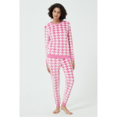 дамски,пижами,дамски,облекла,размер,linea,velour,houndstooth,twosie,pink,white