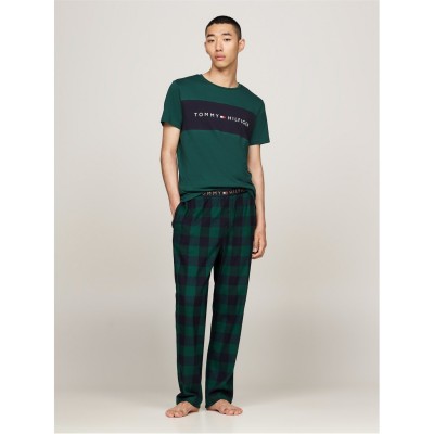 мъжки,пижами,tommy,hilfiger,thb,flannel,pj,jog,sn44,green,check,0n1