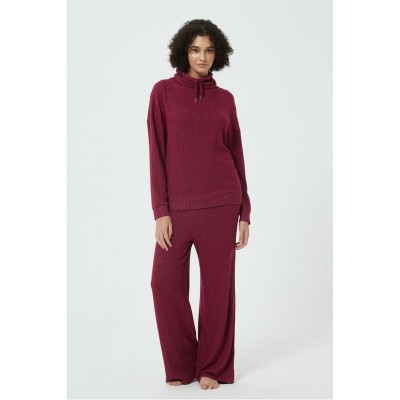 дамски,пижами,дамски,облекла,размер,linea,sparkle,rib,cowl,neck,lounge,set,burgundy