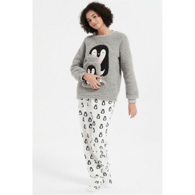 пижама,дамски,пижами,дамски,облекла,размер,linea,penguin,pyjama,and,hot,water,bottle,gift,set,grey,white