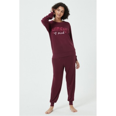 дамски,пижами,дамски,облекла,размер,linea,slogan,snit,lounge,set,burgundy